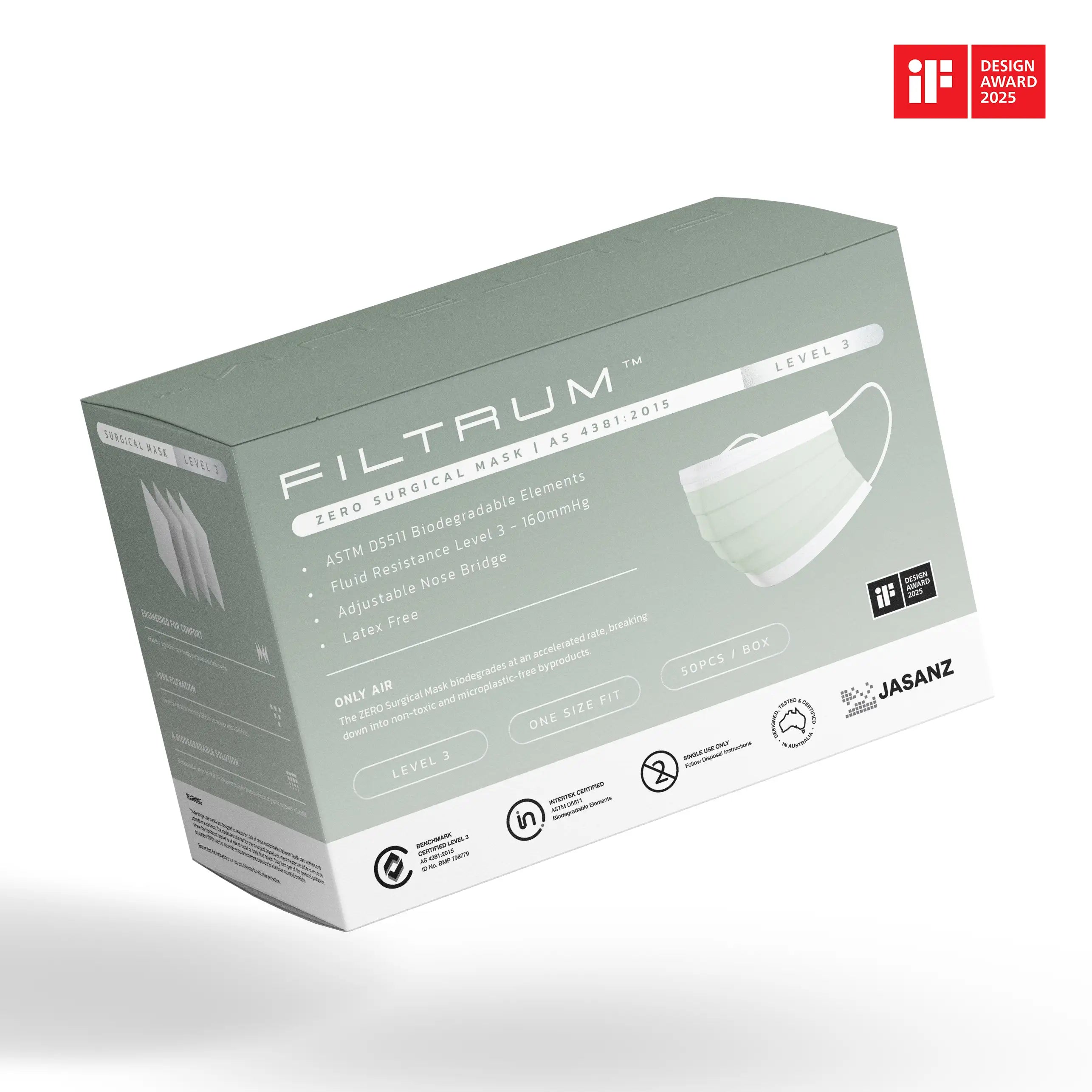 ZERO Level 3 Surgical Mask Ear Loops 50 Pack